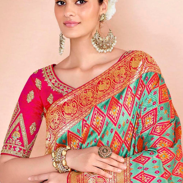 Cyan Blue Silk Saree Woven Banarasi Design