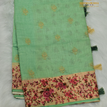 Linen Sarees-VSL06 Sea green