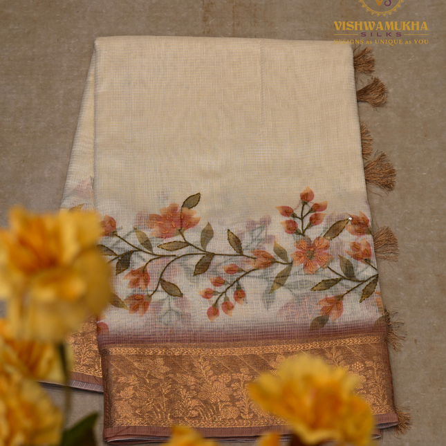Chanderi Kantha Work-VSC8 Peach