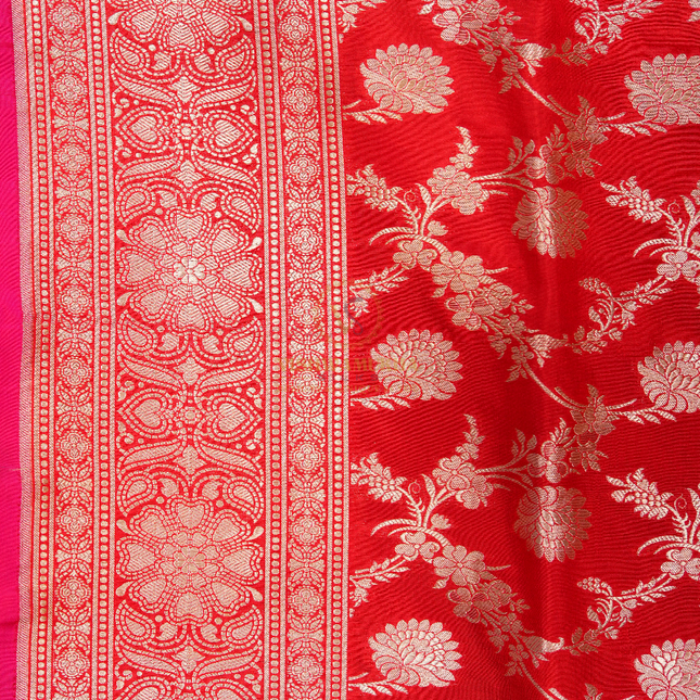 SHINY RED  PURE BANARAS KATAN