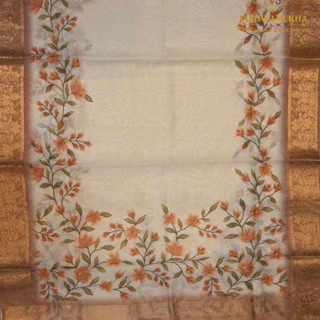 Chanderi Kantha Work-VSC8 Peach
