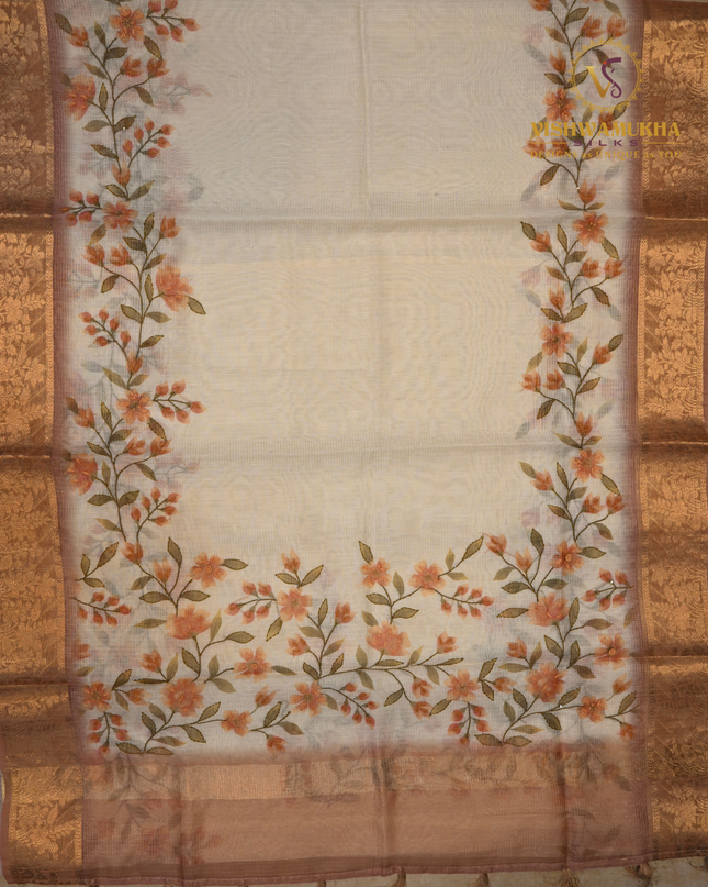 Chanderi Kantha Work-VSC8 Peach