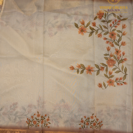 Chanderi Kantha Work-VSC8 Peach