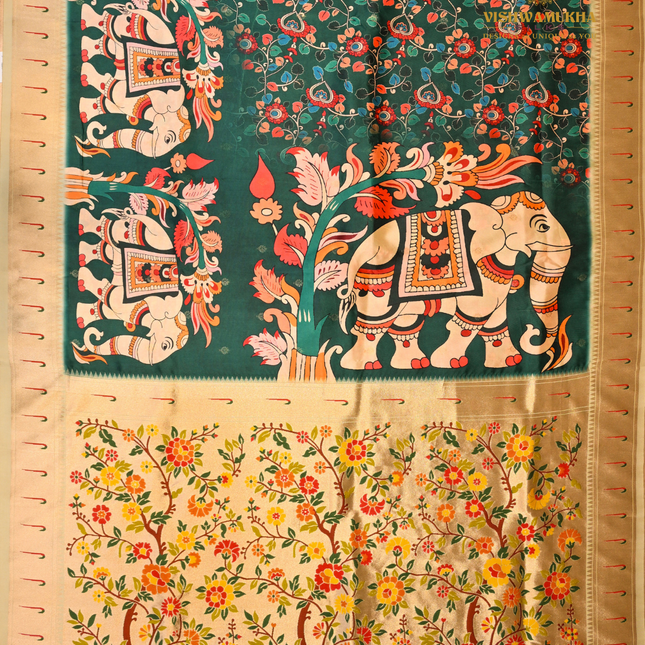 Semi Paithani-VSPT1E Green
