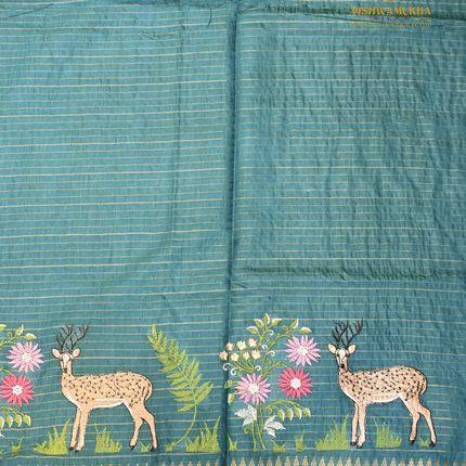 Chanderi saree-VSC31 Peacock blue (5)