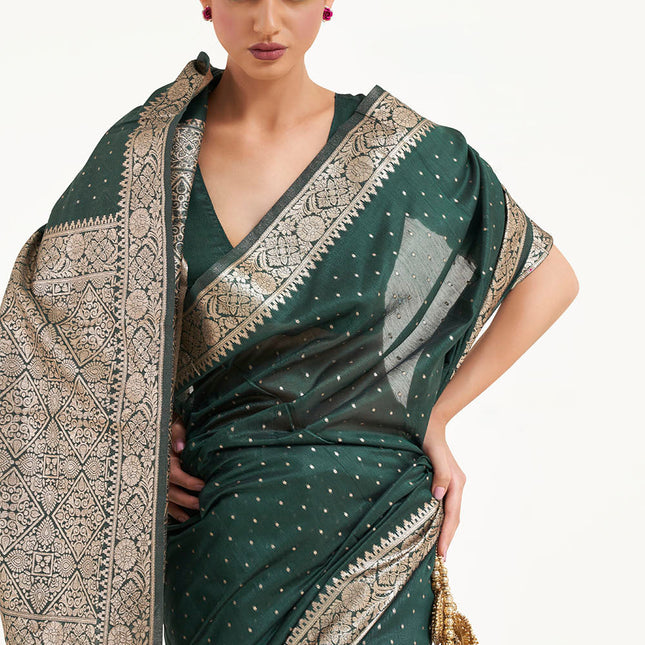 Dreamy Green Woven Banarasi Silk Saree