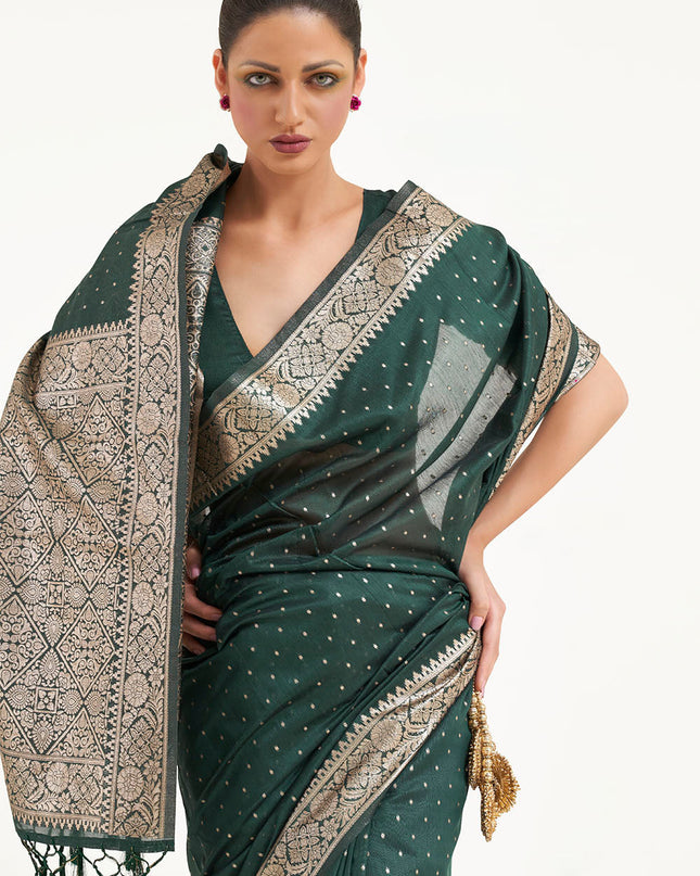 Dreamy Green Woven Banarasi Silk Saree