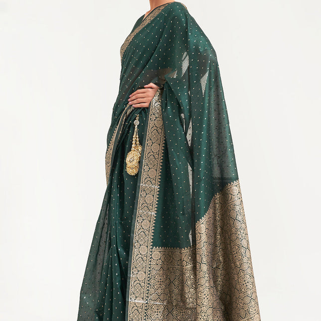 Dreamy Green Woven Banarasi Silk Saree