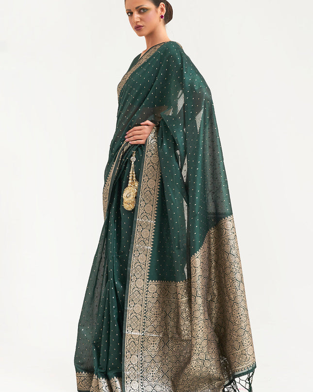 Dreamy Green Woven Banarasi Silk Saree