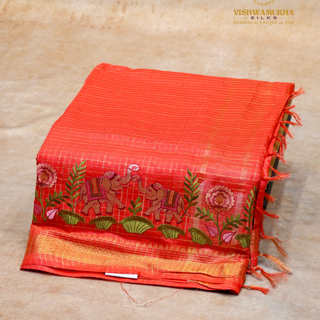 Chanderi saree-VSC28(1) Tomato