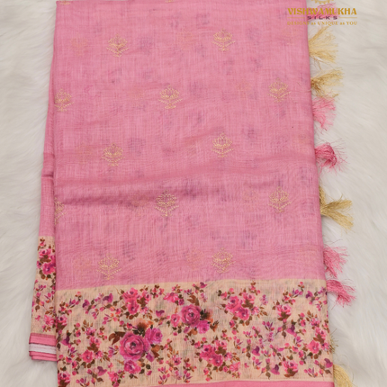 Linen Sarees-VSL08 Pink