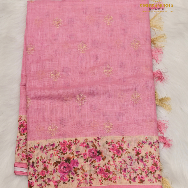 Linen Sarees-VSL08 Pink