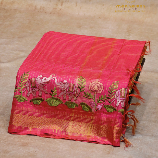 Chanderi saree-VSC28(7) Pink