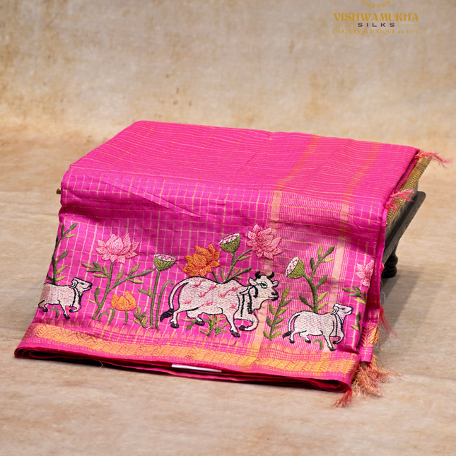 Chanderi saree-VSC32 Rani pink