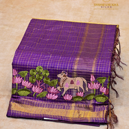 Chanderi saree-VSC27 Blue Purple
