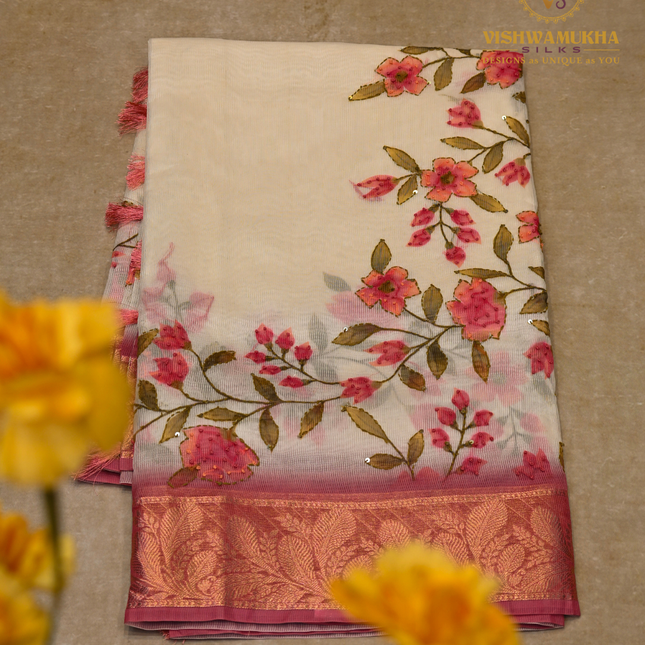 Chanderi Kantha Work-VSC5 Peach