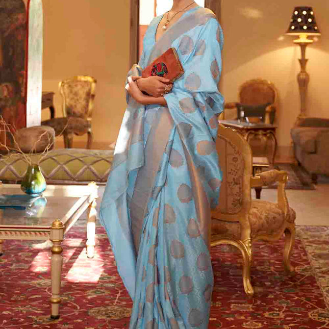 Light Blue Handloom Weave Banarasi Silk Saree