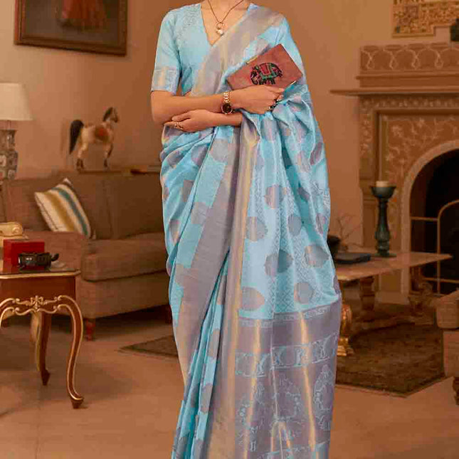 Light Blue Handloom Weave Banarasi Silk Saree