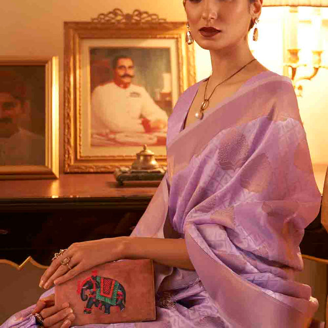 Purple Handloom Weave Banarasi Silk Saree