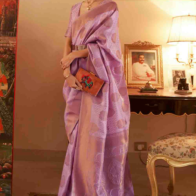 Purple Handloom Weave Banarasi Silk Saree