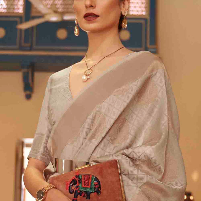 Beige Handloom Weave Banarasi Silk Saree