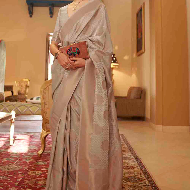 Beige Handloom Weave Banarasi Silk Saree