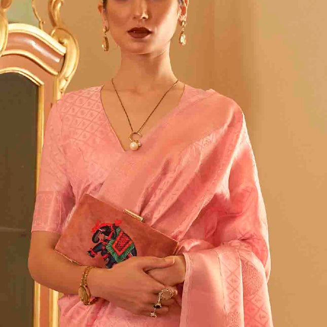 Pink Handloom Weave Banarasi Silk Saree