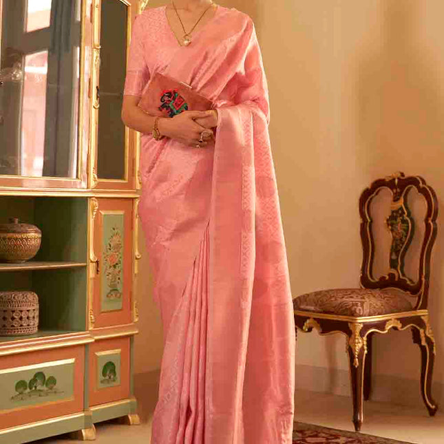 Pink Handloom Weave Banarasi Silk Saree