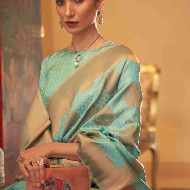 Ocean Green Handloom Weave Banarasi Silk Saree