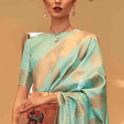 Ocean Green Handloom Weave Banarasi Silk Saree