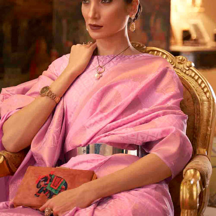 Flamingo Pink Handloom Weave Banarasi Silk Saree