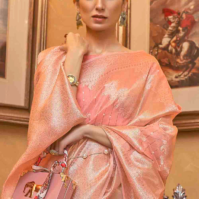 Light Pink Woven Banarasi Silk Saree with Sequins work