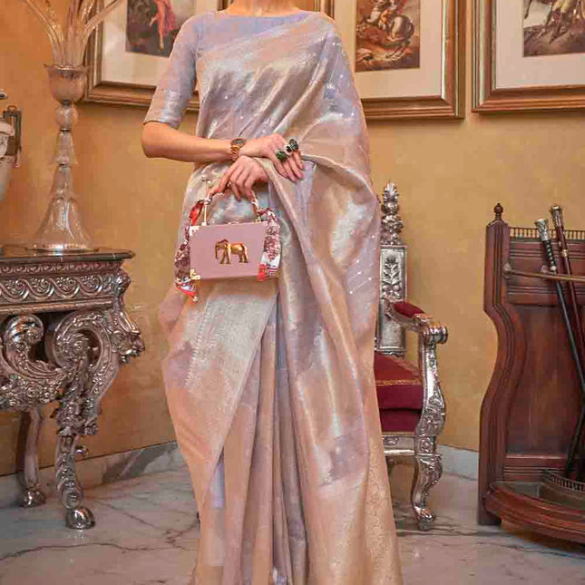 Livid Blue Grey Woven Banarasi Silk Saree with Sequins work