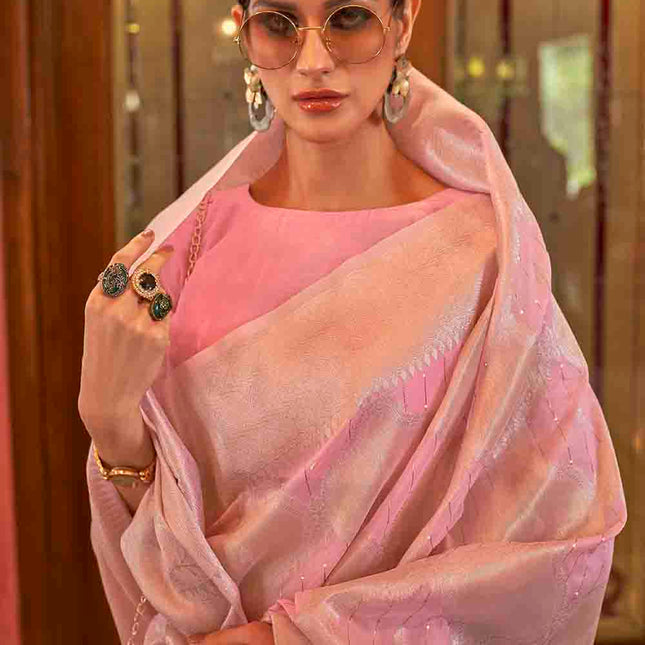 Rich Pink Woven Banarasi Silk Saree with Sequins work