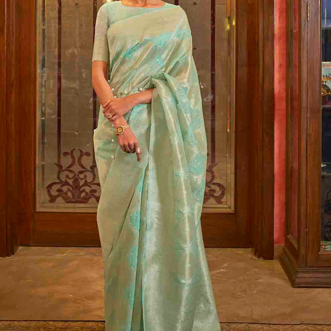 Olive Green Woven Banarasi Silk Saree with Sequins work