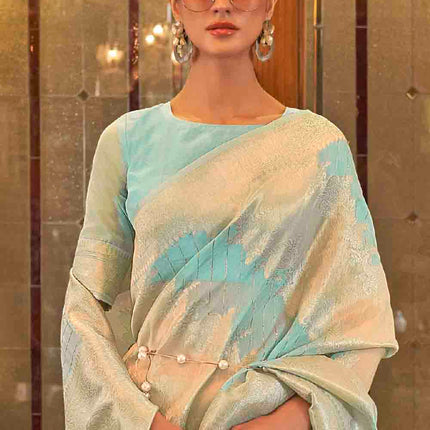 Coral Blue Woven Banarasi Silk Saree with Sequins work