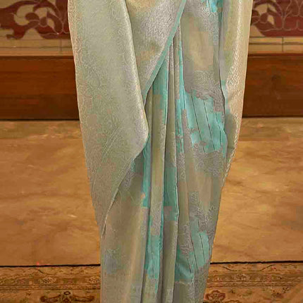 Coral Blue Woven Banarasi Silk Saree with Sequins work