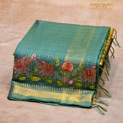 Chanderi saree-VSC28(2) Peacock blue