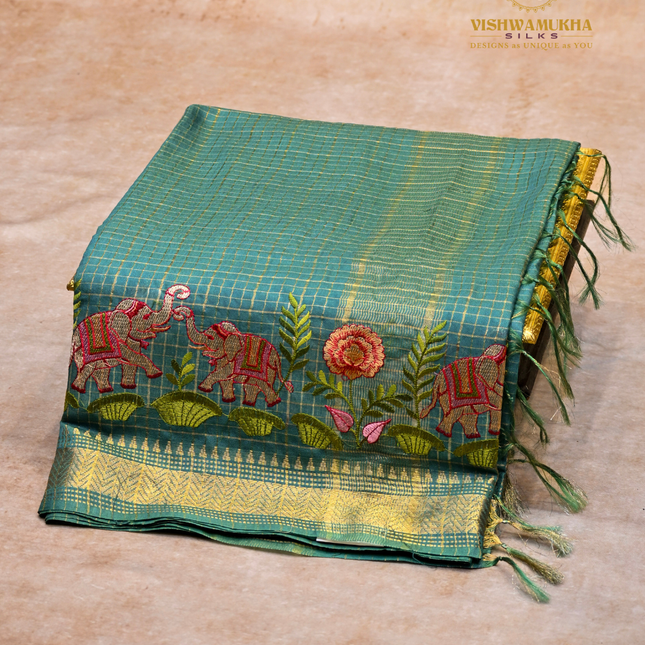 Chanderi saree-VSC28(2) Peacock blue