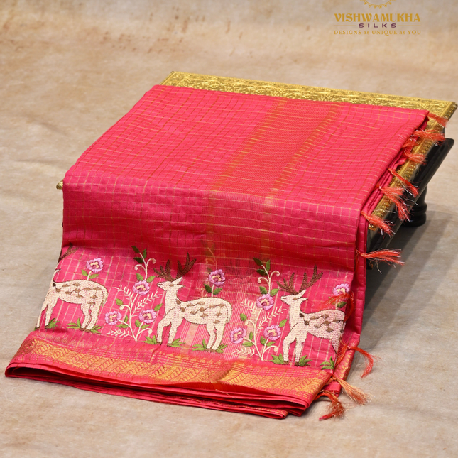 Chanderi saree-VSC29 Rani pink(7)