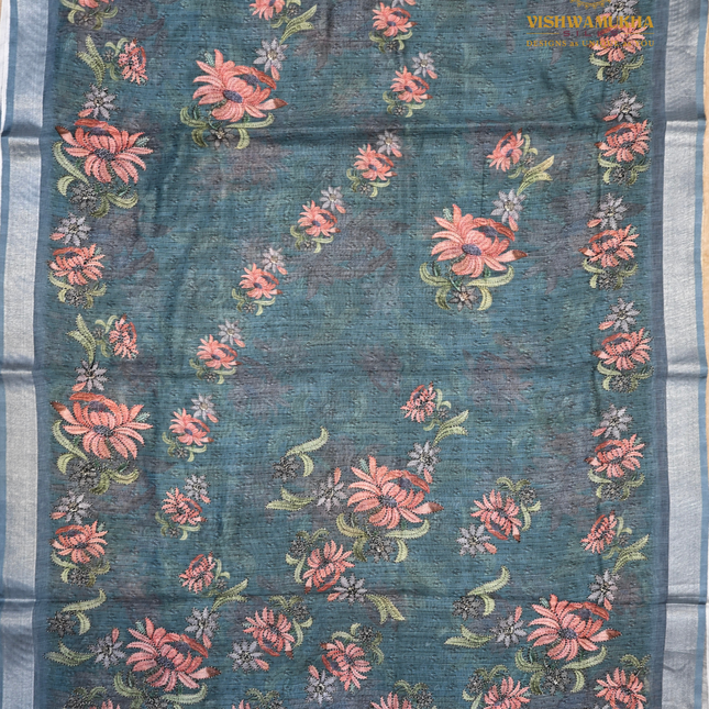Linen Sarees-VSL09 Peacock blue