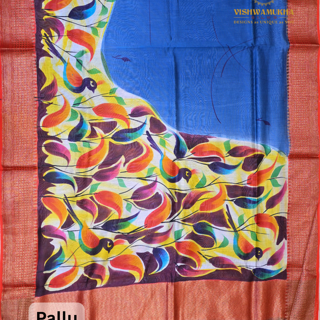 Chanderi Sarees-VSC43E Peacock blue
