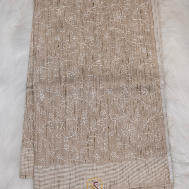 Jute Tussar Chikankari-VSJTC1 Tussar Color
