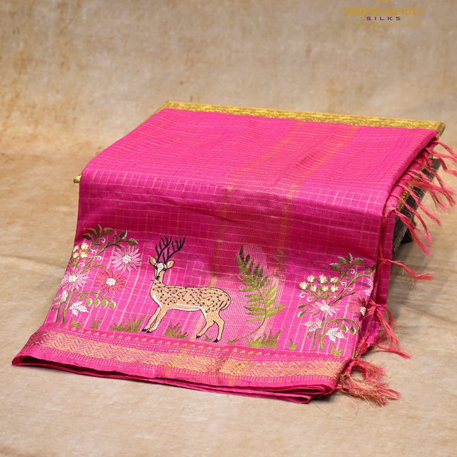 Chanderi saree-VSC31 Rani pink(8)