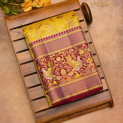 Semi pattu Meenakari-VSSP59I Mustard