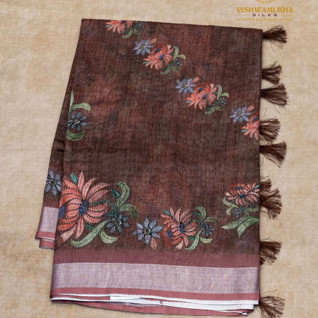 Linen Sarees-VSL11 Brown