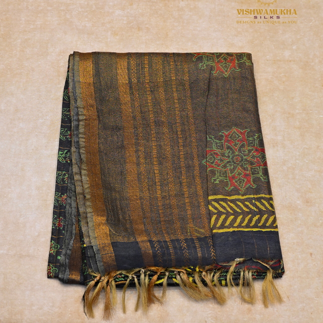 Ajrak Sarees-VSAJ6 Elephant Gray