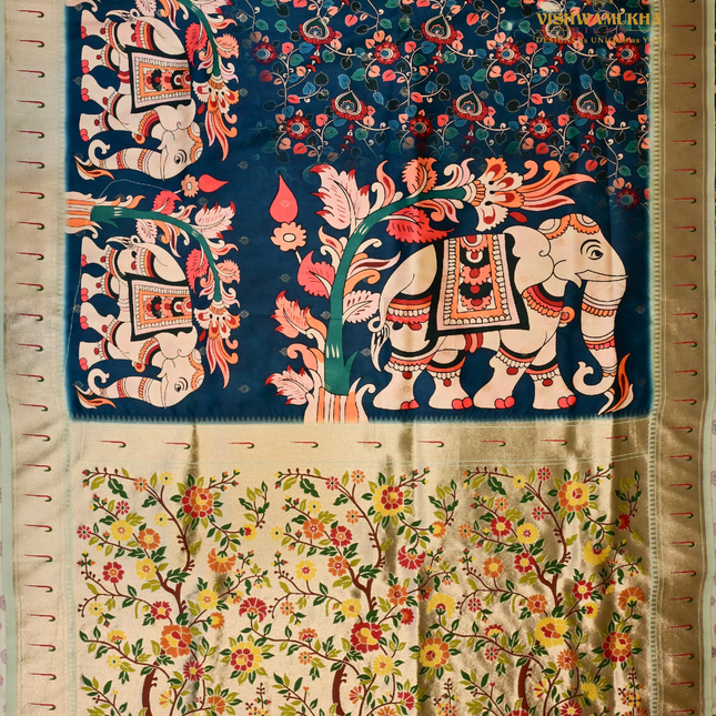 Semi Paithani-VSPT1B Peacock blue