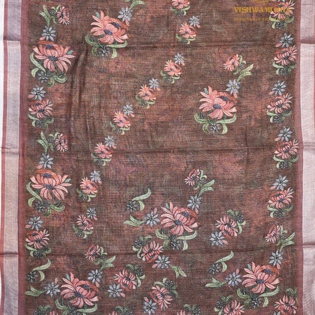 Linen Sarees-VSL11 Brown