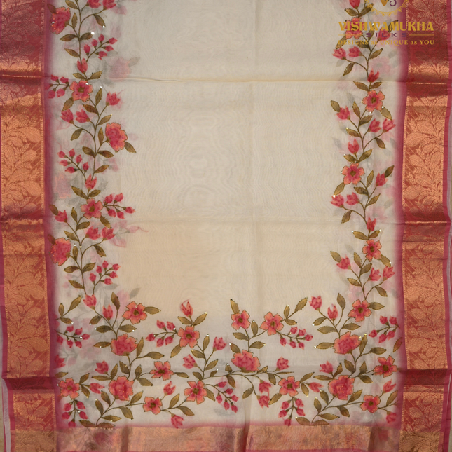Chanderi Kantha Work-VSC5 Peach